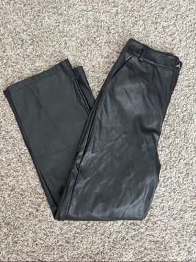 Black Faux Leather High-Waisted Pants Straight Leg